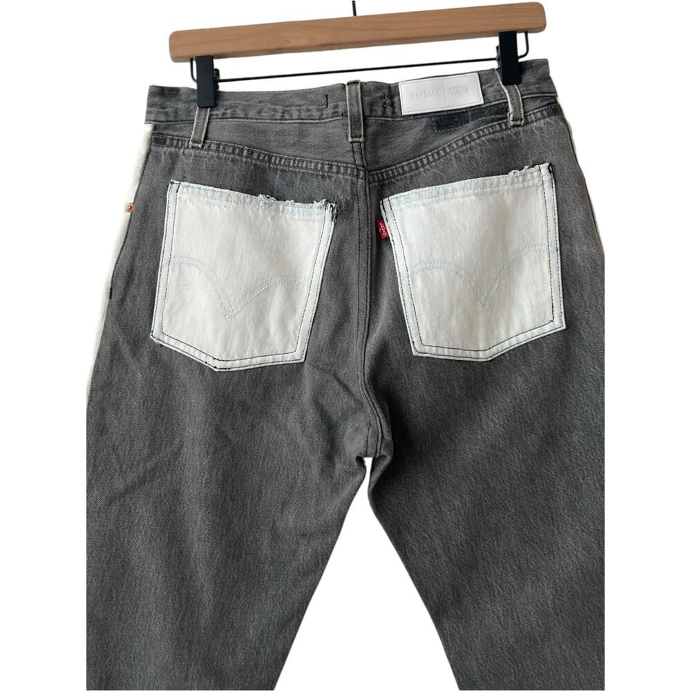 RE DONE X Levi’s Black & White Panel High Rise Raw Hem Jeans Size 29 - Picture 5 of 11